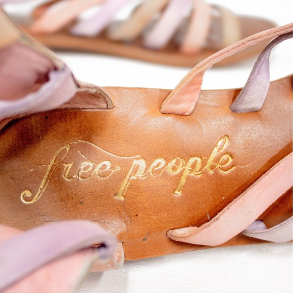 Free People Leather Gladiator Sandals Pastel Multi-Strap Zip Back Women's Size 9 - Picture 8 of 11
